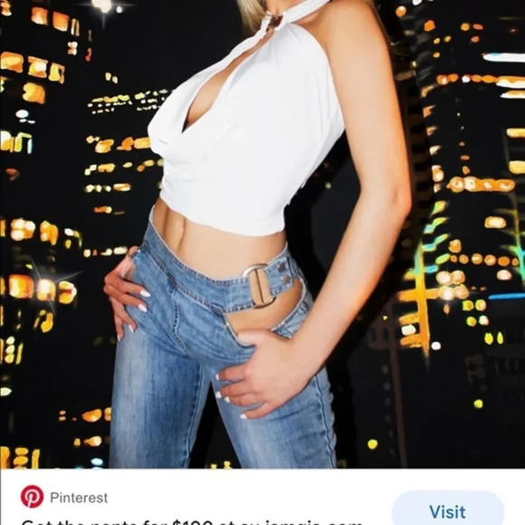 I AM GIA Drew Pants Denim Jeans Straight Leg Size Small Cut Out Waist - Picture 3 of 13